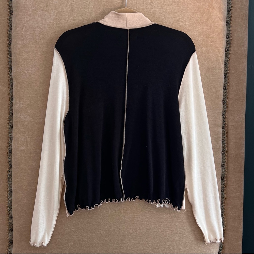 TAPEMEASURE Tricolor Color Block Slinky Draped Cardigan